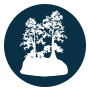 Tree islands icon. Tree islands are an integral component of the everglades, but have undergone extensive damage from extreme flooding, drought, fire, tropical storms, and invasive species.